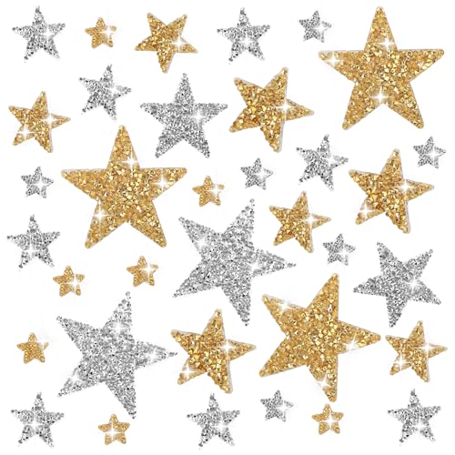60 Stück Stern Aufbügelflicken Glitzer Strasssteinen Patches Selbst Gestalten Stern Aufnäher zum Aufbügeln Heißkleber Bügelbilder Applikationen für DIY Kleidung Jeans Schuhe Hüte Handwerk von Telooco