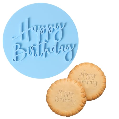 Fondant Blau Prägestempel „Happy Birthday“ für Kuchen Fondant 8cm 3D Prägestempel Modellierwerkzeug Keksstempel Geburtstags Ausstecher Stempel Geburtstag Dekoration für Kuchen Cupcakes DIY von Telooco