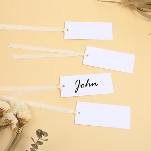 Namenskarten für den Tisch, 8,9 x 4,9 cm, blanko, Hochzeits-Tischkarten mit Satinband, Geschenkanhänger zum Aufhängen, für Hochzeit, Abendessen, Party, Tischdekoration, Beige, 50 Stück Namenskarten für den Tisch, 8,9 x 4,9 cm, blanko, Hochzeits-Tischkarten mit Satinband, Geschenkanhänger zum Aufhängen, für Hochzeit, Abendessen, Party, Tischdekoration, Beige, 50 Stück von Telooco