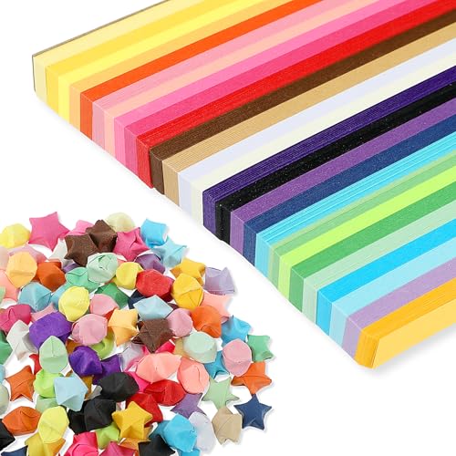 1350 Blatt Papierstreifen Star Paper Bunt Origami Papier Doppelseitige Glückliche Papierstreifen Bunte Sterne Gefaltetes Papier Geschenk DIY Basteln für Kinder Erwachsene (27 Farben) von Telooco
