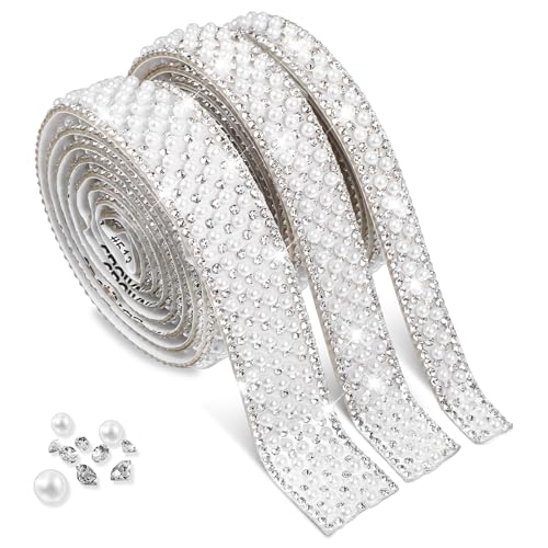 3 Rollen Perlen Strassband Selbstklebend Perle Glitzersteine Glitzer Diamanten Band Selbstklebende Perlen Glitzerband Kristall Band Perlenaufkleber für DIY Handyhüllen Autos Hochzeitsfeier von Telooco