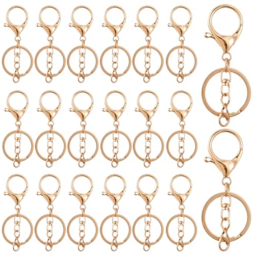 Telooco 20 Sets Schlüsselring Metall Schlüsselanhänger mit Karabinerverschluss Flacher Öffnung Schlüsselanhängerring DIY Schlüsselanhänger Ringe Taschenanhänger Schmuckherstellung (Gold) von Telooco
