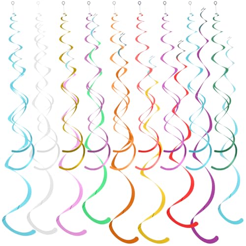 Telooco 36 Stück Luftschlangen Geburtstag Bunte Party Spiral Dekorationen Luftschlange Spiral Hängende Themen Wirbel Partydekorationen für Abschlussfeier Hochzeit Brautparty (9 Farbe) von Telooco