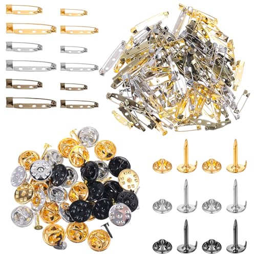 Telooco 40 Sets Anstecker Pin Schmetterlings Kupplungs Sicherungsstifte Blanker Anstecknadel 4 Größen Blanko Broschennadel Kupplungsabzeichen Stecknadeln Abzeichen Pins mit Schmetterlingsverschluss von Telooco