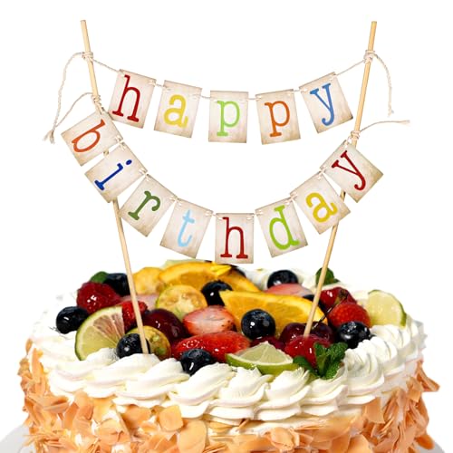 Telooco Happy Birthday Cake Banner, Rainbow Birthday Cake Topper, Rainbow Cakes Decoration For Party Baking Decoration Supplies von Telooco