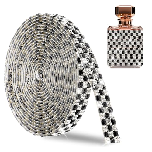 Telooco Strassband Selbstklebend 1,2cm 3 Yards Kristall Diamantband Schwarz Silber Glitzerband Strassstreifen Glitzer Kristalldiamant Streifen für DIY Auto Hochzeits Party Dekoration von Telooco