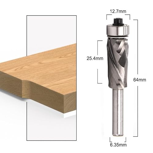 Temhyu 1/4" 6mm Schaft Kompression Flush Trim Vollhartmetall CNC Fräser for Holzbearbeitung Schaftfräser(6.35mm shank-02) von Temhyu
