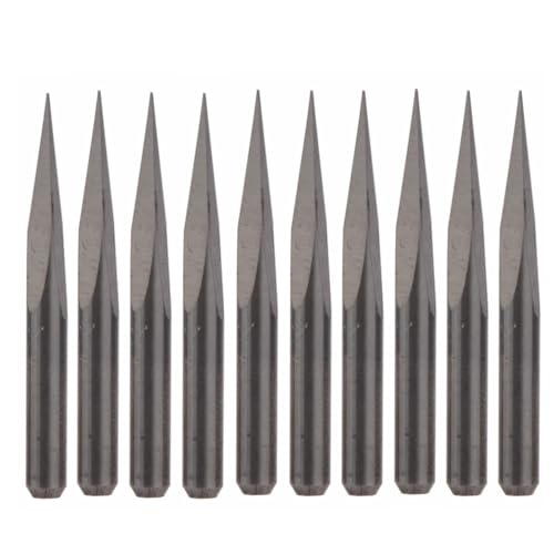 Temhyu 10 Stück 3,175 mm Schaft 3 Kanten PCB Gravur Bit Set 15/20/30/45/60/90 Grad Spitze 0,1 0,2 0,3 mm Pyramide CNC Fräser 3D Fräsen(3.175x20Dx0.3) von Temhyu