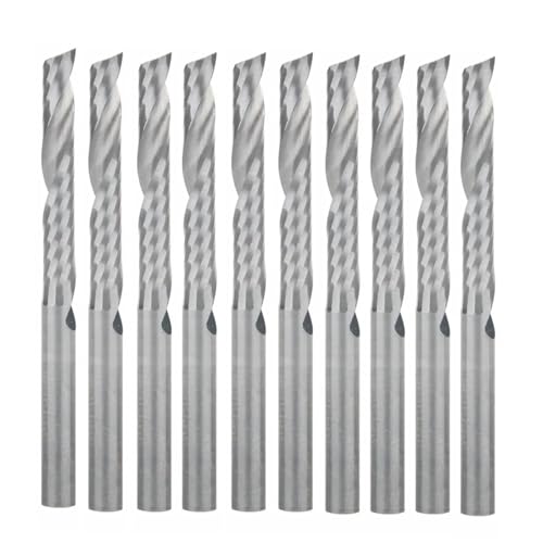 Temhyu 10 Stück 3,175 x 22 mm Einzelflöten-Spiralkarbid-CNC-Fräser-Fräser von Temhyu