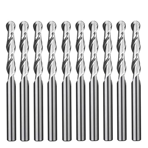 Temhyu 10 stücke 3,175mm Schaft Ball Nase Ende Mühle 2 Flöten Spirale Fräser CNC Gravur Carving Router Bit for MDF PVC Werkzeug Set(3.175x17) von Temhyu