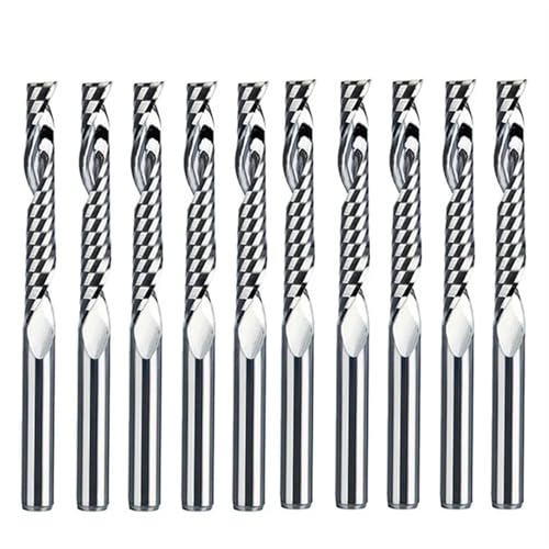 Temhyu 10 stücke 3,175mm Schaft Einzelne Flöte Spirale Fräser Hartmetall Gravur Router Bits CNC Werkzeuge for Acryl Holz MDF(3.175x2.0x12) von Temhyu