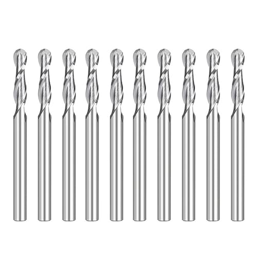Temhyu 10PCS 3,175mm Fräser Schaft Kugel Nase Ende Mühle Hartmetall 2 Flöte Spirale Router Bits CNC Gravur Bit(NONE Coated,3.175x3.175x22) von Temhyu