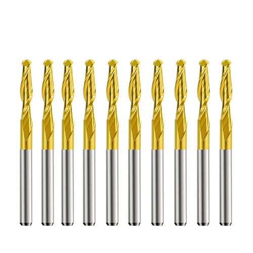 Temhyu 10PCS 3,175mm Fräser Schaft Kugel Nase Ende Mühle Hartmetall 2 Flöte Spirale Router Bits CNC Gravur Bit(TiN Coated,3.175x1.5x6) von Temhyu