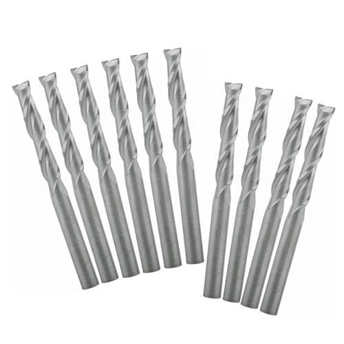 Temhyu 10Pcs 3,175/4/6/8mm Schaft 2 Flöte Spirale Fräser CNC Router Bit Holzbearbeitung gravur Bit Hartmetall Flache Ende Mühle(10x32x75L) von Temhyu
