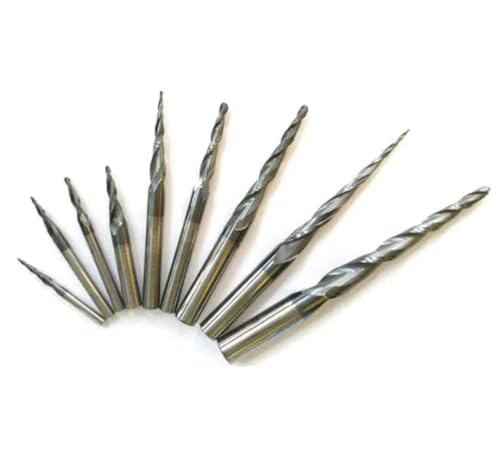 Temhyu 1PCS 3,175mm 6mm 8mm Schaft Hartmetall Spirale Kegel Ball Nase Ende Mühle 2 Flöten Router bit Holzbearbeitung CNC 2D 3D Carving Bits Holz Fräser(R2.0xD6x20x50L) von Temhyu