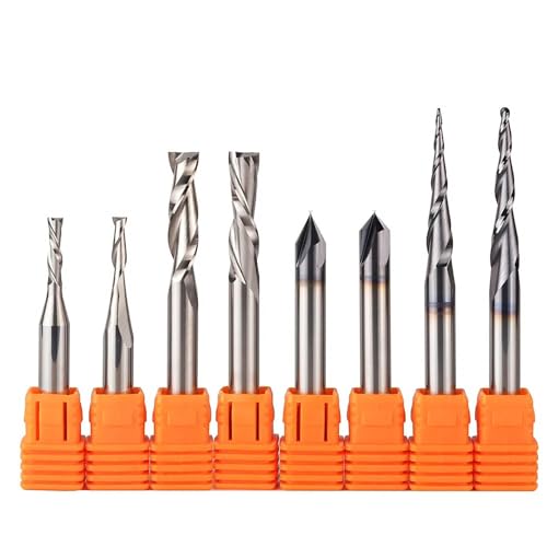 Temhyu 3,175mm 6,35mm 6mm Schaft Router Bits CNC Vollhartmetall Gravur Bits Fräser Holzarbeiten Set for Carving werkzeuge(6.35mm set-8pcs) von Temhyu