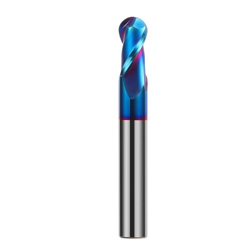 Temhyu 3mm 4mm 6mm 8mm Schaft HRC65 Kugelfräser CNC-Fräser Doppelflöte Spiralfräswerkzeug Wolframkarbidschneider mit Nano-Blau-Beschichtung(R4.0x8Dx150L) von Temhyu