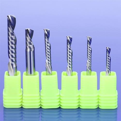 Temhyu 5PCS 3,175/4/5/6/8/10mm Links Spirale Unten Cut Eine Flöte router Bit 1F CNC Ende Mühle Hartmetall Fräser for Acryl Pcb Pvc(8.0x25x60L) von Temhyu