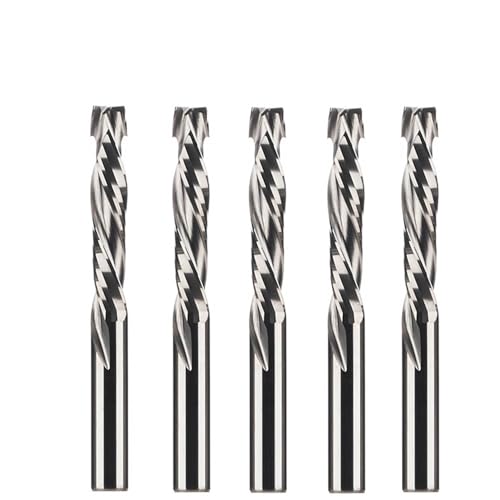 Temhyu 5pc 3,175mm 4mm 6mm Schaft Fräser Holzarbeiten UP DOWN Cut 2 Flöten Spirale Hartmetall fräsen Werkzeug CNC Router Bit Kompression Holz Schaftfräser(5pc-SP2FC-D6.0-L22) von Temhyu