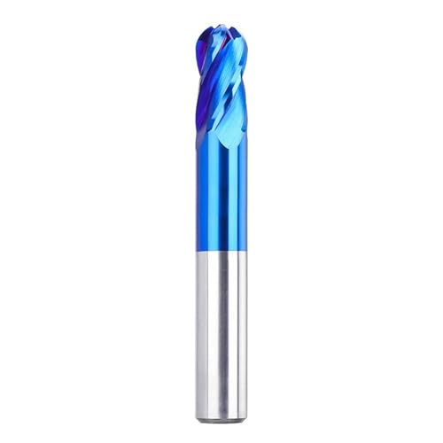 Temhyu 6mm 8mm 10mm Schaft Fräser 4 Flöten Kugel Nase Hartmetall Schaftfräser CNC Fräsen Werkzeug spirale Router Bit for Metall Kupfer Stahl R1.0-R8.0(Nano Blue Coated,R8x16x32x100x16D) von Temhyu