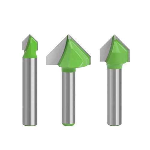 Temhyu 6mm 8mm Schaft Holz Schneiden Werkzeuge CNC 3D V Form Gravur Werkzeuge Holz Fräser Schaftfräser for hand V Grooving Router Bit Set(Green Coating,8X7.96X90) von Temhyu
