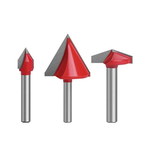 Temhyu 6mm 8mm Schaft Holz Schneiden Werkzeuge CNC 3D V Form Gravur Werkzeuge Holz Fräser Schaftfräser for hand V Grooving Router Bit Set(Red Coating,6X10X90) von Temhyu