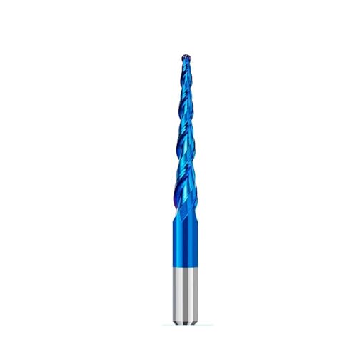 Temhyu HRC65 4 mm 6 mm Schaft, konische Kugelfräser, R0,25–R2,0, Vollhartmetall-CNC-Fräser, Nano-blaue Beschichtung, Metall- und Holzgravur-Bit(R1.0x30.5xD6x75) von Temhyu