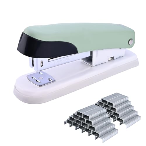 Temiary Heftgerät, Schreibtisch-Metallhefter mit 2000 Standardklammern, 25 Blatt Kapazität, Ein-Finger-Heftung, staufrei, kein Aufwand, Hefter für Klassenzimmer, Büro oder Schreibtisch (Grün) von Temiary