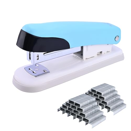 Temiary Heftgerät, Schreibtisch-Metallhefter mit 2000 Standardklammern, 25 Blatt Kapazität, Ein-Finger-Heftung, staufrei, kein Aufwand, Hefter für Klassenzimmer, Büro oder Schreibtisch (blau) von Temiary