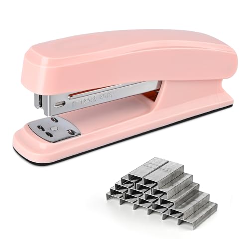 Temiary Heftgeräte für Schreibtisch mit 2000 Heftklammern Standard, staufrei, reduzierter Aufwand, Hefter für Schule, Büro, Heimbedarf (Rosa) von Temiary