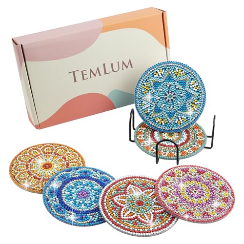 Temlum Diamond Painting Untersetzer mit Halter, 6er Set Mandala Diamond Painting für Erwachsene, Kinder und Anfänger DIY Untersetzer Diamant Painting Set Basteln Erwachsene von Temlum