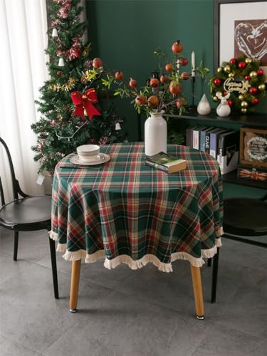 Temoo Weihnachtstischdecke, 140 x 160 cm, auslaufsichere und knitterfreie Weihnachtstischdecke mit Quaste, garngefärbte karierte Weihnachtstischdecke, Weihnachtstischdecke rechteckig für Esszimmer von Temoo