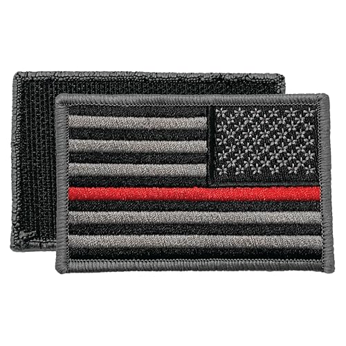 Aufnäher mit USA-Flagge, 7,6 x 5,1 cm, mit Klettverschluss, bestickt, Vereinigte Staaten von Amerika, Uniform, US-Flagge, Schwarz und Silber mit roter Linie (rechte Seite) von Templar Armoury