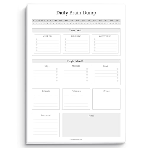 Brain Dump Notizblock, To-Do-Liste, Schreibtischunterlage, Produktivitätsplaner, ADHS-Tagesplaner, 50 undatierte Blätter zum Abreißen, A4 (Mono) von Templatables