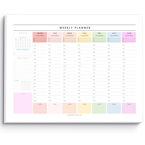 Wochenplaner-Notizblock, Tagesplaner, Schreibtischunterlage, Wochenplaner, To-Do-Liste, Notizblock, ADHS-Planer, 50 undatierte Blätter zum Abreißen, A4 (Regenbogen) von Templatables