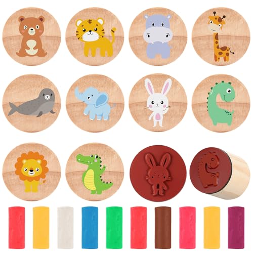 Tenare 10 Set Holzstempel Knetmassen Set Enthalten 10 Holz Tierstempel für Kinder und 10 Mehrfarbige Plastilin Spielzeug Stempel für Junge Mädchen Party Mitgebsel Geburtstags Geschenk zur Babyparty Tenare 10 Set Holzstempel Knetmassen Set Enthalten 10 Holz Tierstempel für Kinder und 10 Mehrfarbige Plastilin Spielzeug Stempel für Junge Mädchen Party Mitgebsel Geburtstags Geschenk zur Babyparty von Tenare
