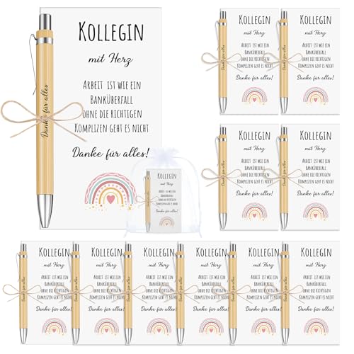 Tenare 10 Sets Danke für Alles Kugelschreiber Geschenke Holz Kugelschreiber Motivierende Stifte Dankeschön Kugelschreiber mit Danke Dir Karte Organzabeutel für Kollegen Personal Freund(Einfach) von Tenare