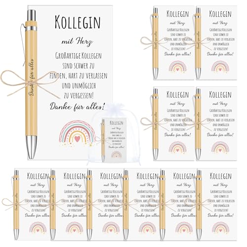 Tenare 10 Sets Danke für Alles Kugelschreiber Geschenke Holz Kugelschreiber Motivierende Stifte Dankeschön Kugelschreiber mit Danke Dir Karte Organzabeutel für Kollegen Personal Freund(Schöner) von Tenare