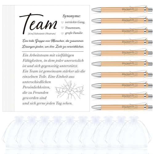 Tenare 10 Sets Geschenke für Kollegen Team Karten Abschiedskarten Glücksstift Kugelschreiber mit Spruch Kollegen Dankeskarte mit Organzasäckchen Dankeschön Geschenke für Team Mitarbeiter Büro Arbeit von Tenare