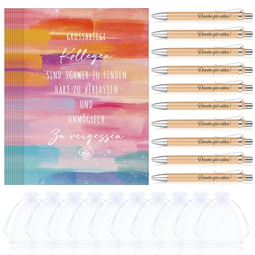 Tenare 10 Sets Kollegen Geschenke 10 Kollegen Karten 10 Danke für Alles Kugelschreiber mit Gravur 10 Organzasäckchen Abschiedsgeschenke für Kollegen Jobwechsel Dankeschön Geschenk für Ruhestand von Tenare