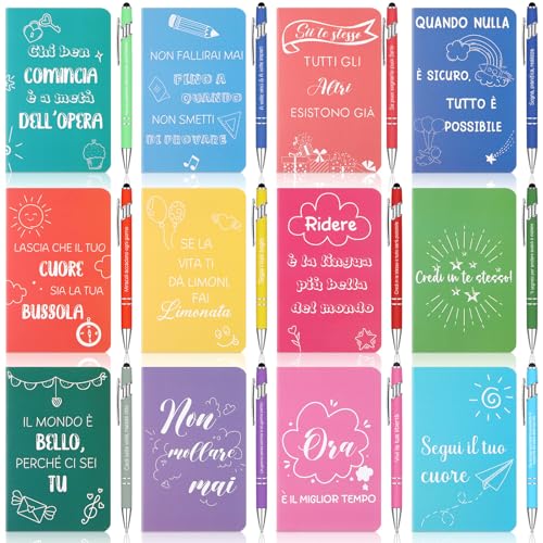 Tenare 12 Sets Dankeschön Geschenke für Kollegen Enthält 12 Kleine Notizbücher mit Motivierenden Sätzen Bunte Mini Taschennotizbücher 12 Inspirierende Kugelschreiber für Notizen Schule Büro Abschluss von Tenare