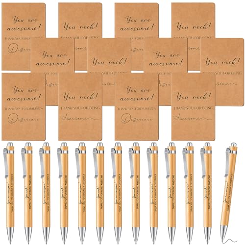 Tenare 12 Sets Dankeschön Geschenke inklusive Kleine Inspirierende Notizblöcke Holz Kugelschreiber Motivationsgeschenke für Mitarbeiter Lehrer Freiwilliger Büro Schule (Dankbarkeit) von Tenare