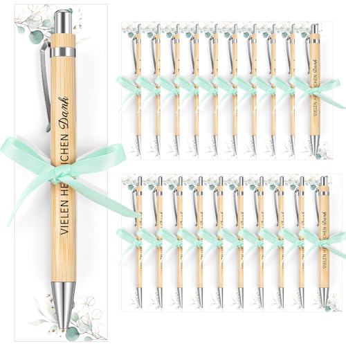 Tenare 20 Set Gastgeschenk Hochzeit Holz Kugelschreiber Druckkugelschreiber mit Spruch Karte Band Dankeschön Gastgeschenke Hochzeit Taufe Geburtstag (Simpel) von Tenare