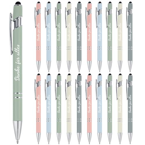 Tenare 20 Stück Dankeschön Kugelschreiber Danke für Alles Druckkugelschreiber mit Gravur Metall Zitate Stift Abschiedsgeschenk mit Touchstift für Lehrer Mitarbeiter Kollegen Büro(Macaron Farben) von Tenare