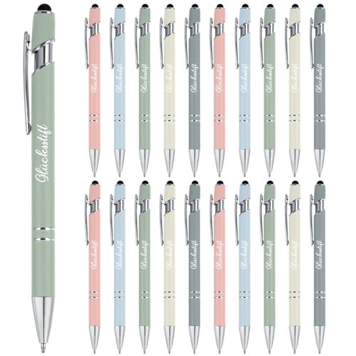 Tenare 20 Stück Glücksstift Schwarze Tinte Kugelschreiber mit Touchpen Inspirierende Druckkugelschreiber für Prüfung Abitur Aufmunterung Genesung Kollegen Familien (Sanfte Farben) von Tenare