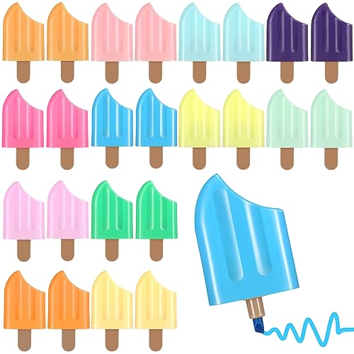Tenare 24 Stück Mini Textmarker Pastell Farben Marker Niedliche Süßigkeiten Eisförmige Markierungsstifte Kawaii Lutscher Marker Stifte für Schule Büro Zubehör, 12 Farben von Tenare