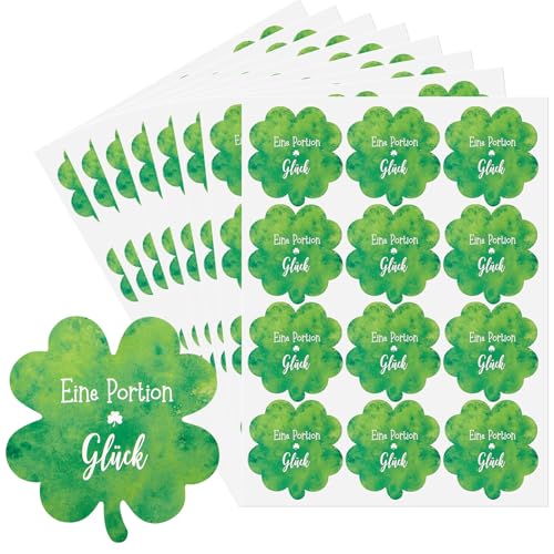 Tenare 240 Stickers Kleeblatt Glück Geschenkaufkleber Eine Portion Glück 5 cm Glücksbringer Sticker Vierblättrige Kleeblatt Aufkleber für Geschenk Prüfung Einladungskarte Familie Freunden Abschluss von Tenare
