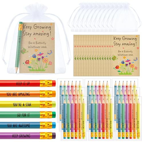 Tenare 30 Stück Blumensamen-Pakete für Lehrer und Schüler (ohne Samen) und Regenbogen-Motivationsstifte, Schulabgänger, Geschenk, Großpackung für Schule, Party, Tütenfüller von Tenare