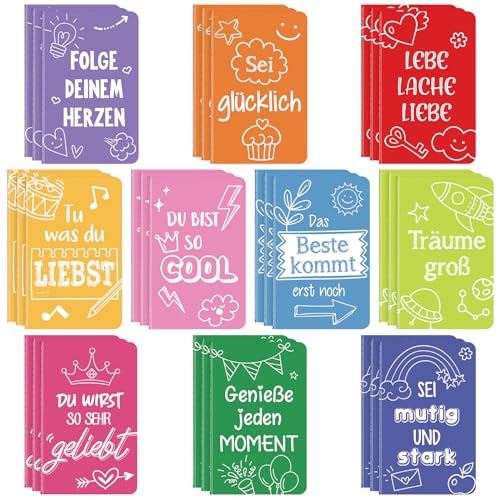 Tenare 30 Stück Mini Notizblöcke mit Spruch Kleine Inspirierende Notizbücher Liniert Tasche Tagebuch Notizblöcke Mitgebsel Geschenke für Schule Büro Heim,10 Stile (Bunt Einband) von Tenare