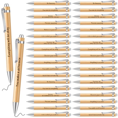 Tenare 36 Inspirierende Kugelschreiber Holz Stift mit Spruch Motivation Kugelschreiber Inspirierende Druckkugelschreiber mit Schwarzer Tinte Abschiedsgeschenk für Kollegen Mitschüler Lehrer Freunde von Tenare